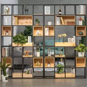 철제 우드 파티션 거실책장 수납선반 인더스트리얼