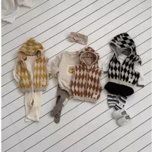 베베홀릭 아기 다이아 패턴 후드 조끼 유아 가을 겨울 레이어드 포근한 외출복
