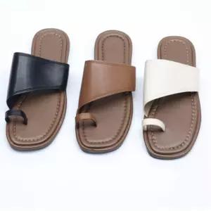 여성 사각코 가죽 플랫 샌들 슬리퍼 바캉스용