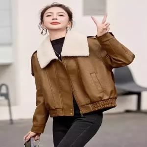 블랙팬서 여성 가죽 코트 추동 쇼트 기모 재킷 OPH4