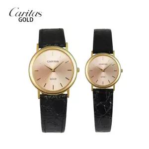 카리타스 18K 골드 커플 선물 명품 예물 고급 가죽 원형 손목 금 시계 / C16000R