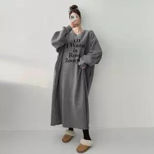 [유야]여성 양기모 후리스 레터링 롱 원피스 -FOP0570- 겨울