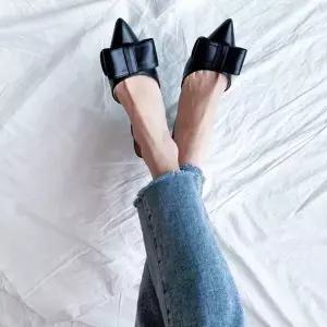 고품질 포인트 리본 심플 베이직 슬링백 미들힐 5FW 데일리룩 (WFKA0R9)