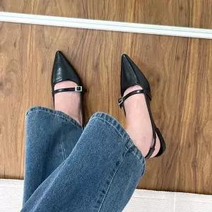 슬림 스트랩 포인티드토 슬링백 플랫슈즈 여성용 5FW (WFKA0RG)