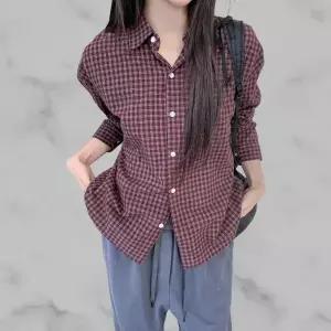 [하프클럽/옷자락]여성 일상 캐주얼 루즈핏 체크 블라우스