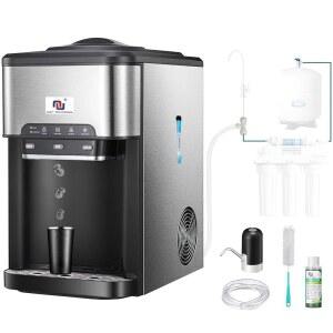 10피트 급수 호스 1/2인치 및 1/4인치 커넥터 온수/냉수 준비로 44파운드 아이스 데일리 스토어 4파운드 아이스를 만드는 NUNET 3-in-1 제빙기 물 디스펜서 쿨러 충전