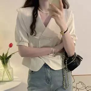 [하프클럽/]여성 빅카라 여름 반팔블라우스 쉬폰 직장인코디