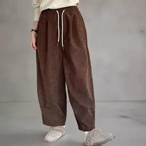 [옷자락]여성 골덴 와이드핏 벌룬 밴딩면바지