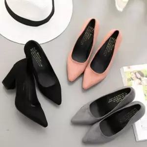 [하프클럽/]여성용 스웨이드 로퍼 고급 통굽 힐 키높이 구두 신발