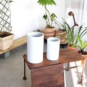 [셀러허브 식품]모던 수지 마블 원통형 화분 24x41cm 화이트