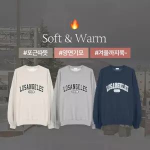 핫핑 [양면기모/따끈포근] 로베나 오버핏 양기모 배색 프린팅 긴팔맨투맨