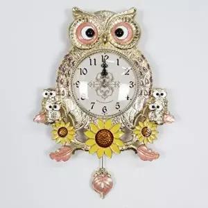 B금도금 해바라기 가족부엉이 무소음 인테리어 벽시계 (KYR-W5FDFFB)