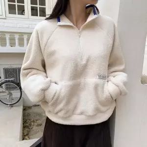 [다잇템] 여성 캐쥬얼 플리스 클래식 하프집업 맨투맨