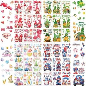 휴면 36장 창문 클링 세트 발렌타인 세인트 패트릭 부활절 7월 4일 장식 대형 하트 트리 샴록 스타 유리