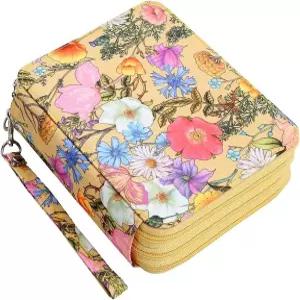 Lbxgap 휴대용 컬러 인쇄 패턴 모닝글로리와 데이지 필통 72 슬롯 수채화 펜이나 마커용 지퍼가 달린 연필