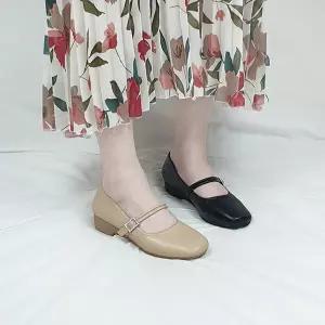 브피 스퀘어 큐빅버클 메리제인 키높이 통굽 플랫슈즈 5cm