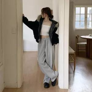 [하프클럽/]여성 고무줄 드로우코드 보온 넓은 면혼방 팬츠