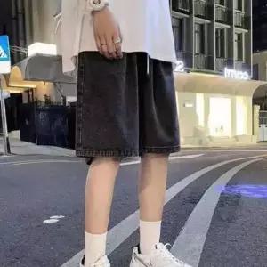 [골드스마일]남성용 흑청 데님 허리밴딩 캐주얼 반바지 여름 팬츠