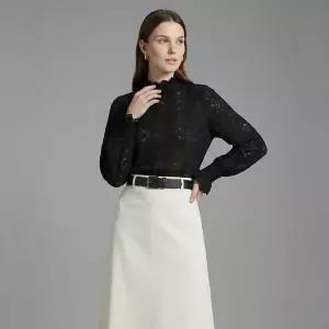 [NS홈쇼핑][샵앤] 여성 반목 기모 레이스 시스루 프릴 블라우스 SIU-WBL-21013..