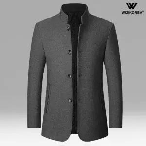 위즈아이 남성 슬림핏 스탠드카라 하프 모직 코트 봄 가을 정장 WI006CT1127523