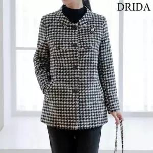 드리다 여자 겨울 울 하운드 체크 빅사이즈 차이나 자켓 40-50대 미시 중년여성 엄마옷 하객