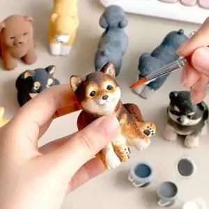 ( )랜덤 나만의 강아지 만들기 DIY 피규어 키트 그리기 놀이 물감 색칠