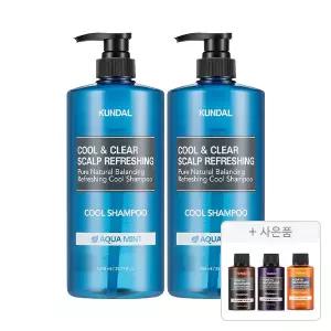 쿤달 쿨 샴푸 아쿠아민트 1058ml, 2개+증정(샴푸 일랑일랑 100ml+트리트먼트 일랑일랑 100ml+바디워시 일랑일랑 100ml 각 1개 (총 3개))