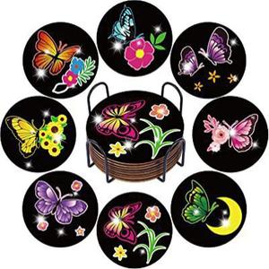 나비의향연 컵받침 보석십자수 8개 한세트 (샤이닝+원형비즈) 아크릴