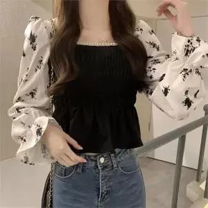 [오노마] ONM 바스트 스모크 밴딩 크롭 어깨셔링 프릴 블라우스 (S9872432)