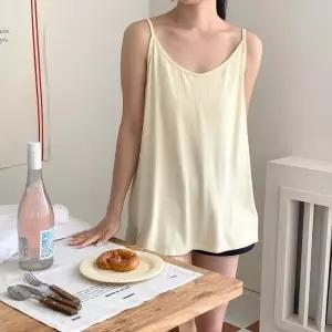 /옷자락 여자 여름 와이드넥 골지 찰랑 끈나시