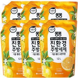 엘지생활건강 퐁퐁 오렌지향 친환경 주방세제 리필 1.2L 6개