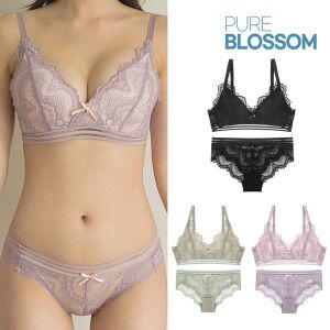 [NS홈쇼핑][퓨어블라썸] 노와이어 푸쉬업 볼륨 로맨틱 레이스 브라+팬티 세트..[34576707]