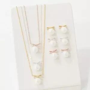 [셀러허브]여자 빅 미니리본 이어링 로즈 실버 진주 세트 (S18886299)