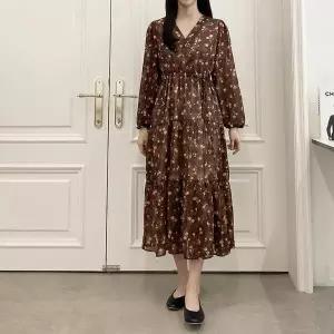 [셀러허브]여자 초기임산부 플라워쉬폰 여리핏 롱원피스 (S18990099)