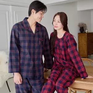 [하프클럽/]커플파자마 가을잠옷 긴팔 순면 실내복 홈웨어 홈패선 슬립웨어