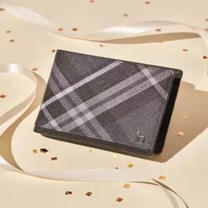 헤지스 액세서리 [DUBLIN] 블랙 체크 가죽 2단 반지갑 HJWA5E866BK