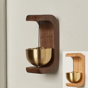 호두나무 원목 우드 황동 현관 도어벨 무타공 자석 부착 문종 벨