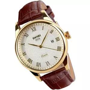 SKMEI 남성용 시계 비즈니스 손목시계 방수 블랙 가죽 스트랩 쿼츠 아날로그 스타일리시 클래식 캐주얼 심