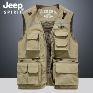 JEEP SPIRIT 남성 여름 멀티포켓 아웃도어 낚시 등산 조끼 작업 조끼
