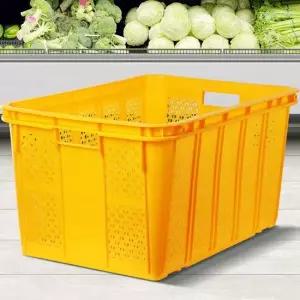 슈퍼운반상자 손잡이 사각 노란 플라스틱 콘티 다용도 수납바구니 바스켓 컨테이너박스