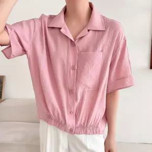 여성 여름남방 빅포켓 밴딩 카라넥 분홍 블루 셔츠