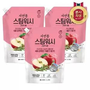 [엘지생활건강]자연퐁 스팀워시 주방세제 애플향 리필 1L x 3개