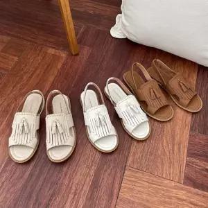 여성 캐주얼 태슬 탄탄가죽 무지 슬링백 샌들