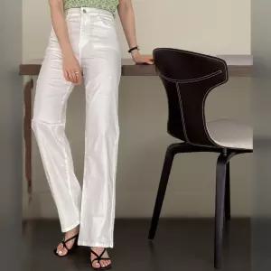 여성 여름 화이트 슬랙스 반부츠컷 신축성 코튼 팬츠