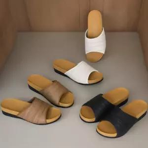 여성 빈티지 디자인 오픈 토 편안한 낮은 굽 슬리퍼