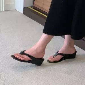 여성 여름 일상용 바캉스 실버 웨지힐 슬리퍼