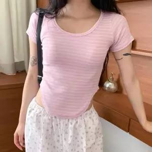 /옷자락 [1+1] 여성 레이온 스판 단가라 트임 반팔티