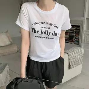 /옷자락 여성 심플 레터링 라운드넥 반팔티