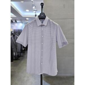 바쏘옴므 세이브존03 바쏘옴므 남자 여름 셔츠 그레이 스판 반팔 체크 남방 BSAGZ2TT5