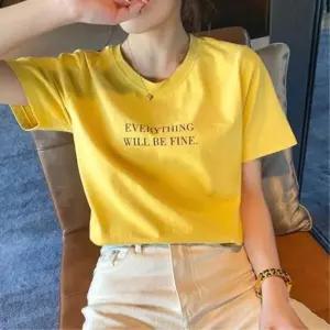 /신상오픈런 여성용 기본 레터링 폴리에스터 반팔 티셔츠